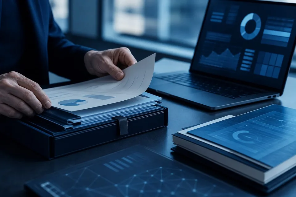 Cyber and AI governance evidence being reviewed beside a risk dashboard